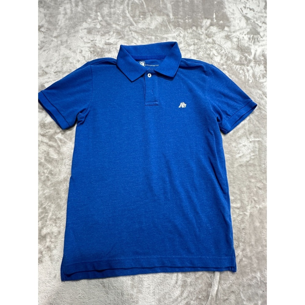 Aeropostale Polo Shirt Mens Size Medium Blue Short Sleeve Collar Logo Button EUC